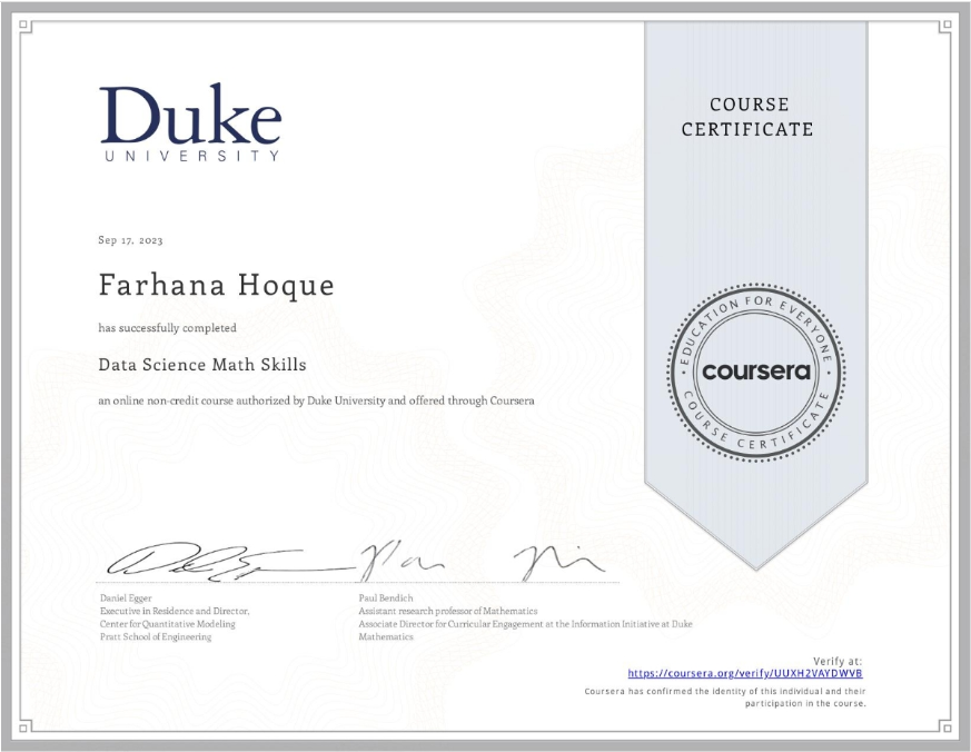 Duke certificate